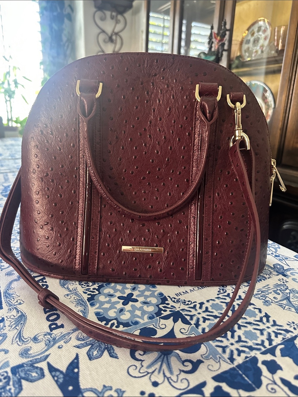 Women's Dome Satchel Handbag - Burgundy